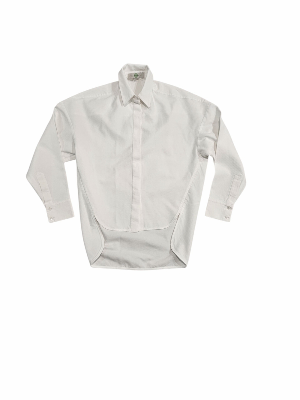 Stella McCartney White Micro-Grid Textured Cotton High-Low Shirt - Size 36